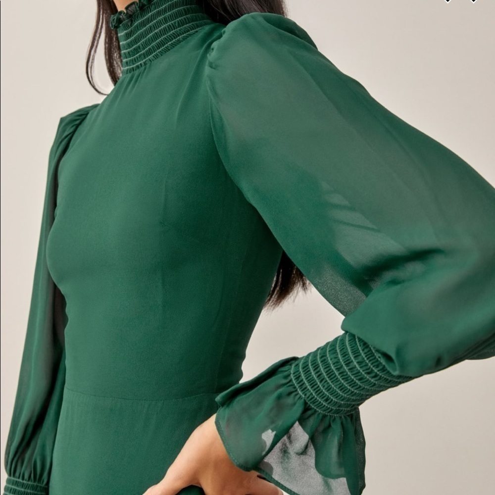 Reformation Archie Mini Dress Emerald Green Size 2 - Picture 6 of 16